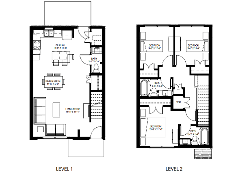 Floor plan for 3 beds, 2 baths, 1240 sqft